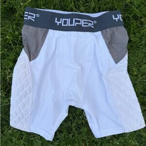 Youper Youth Padded Compression Shorts White/Gray Football Baseball (SZ YS)